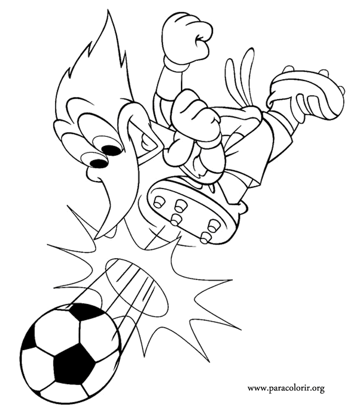 Woody Woodpecker - Woody Woodpecker playing Soccer coloring page