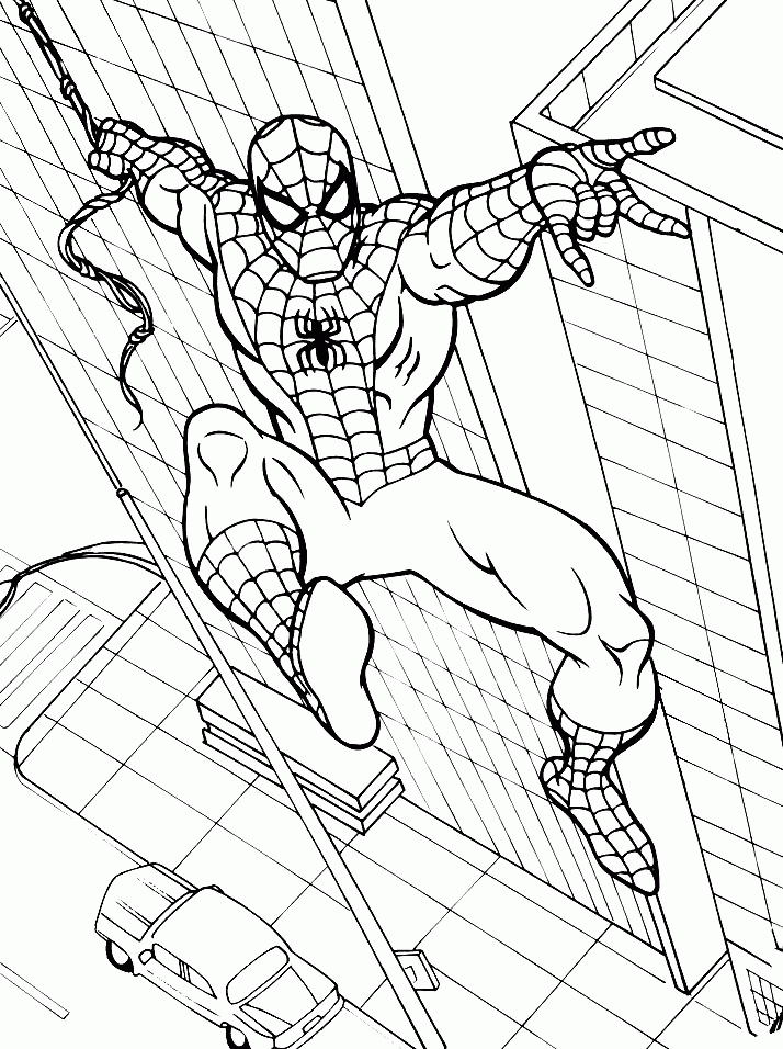 Spiderman Jump From A Very High Building Coloring Page |Spyderman