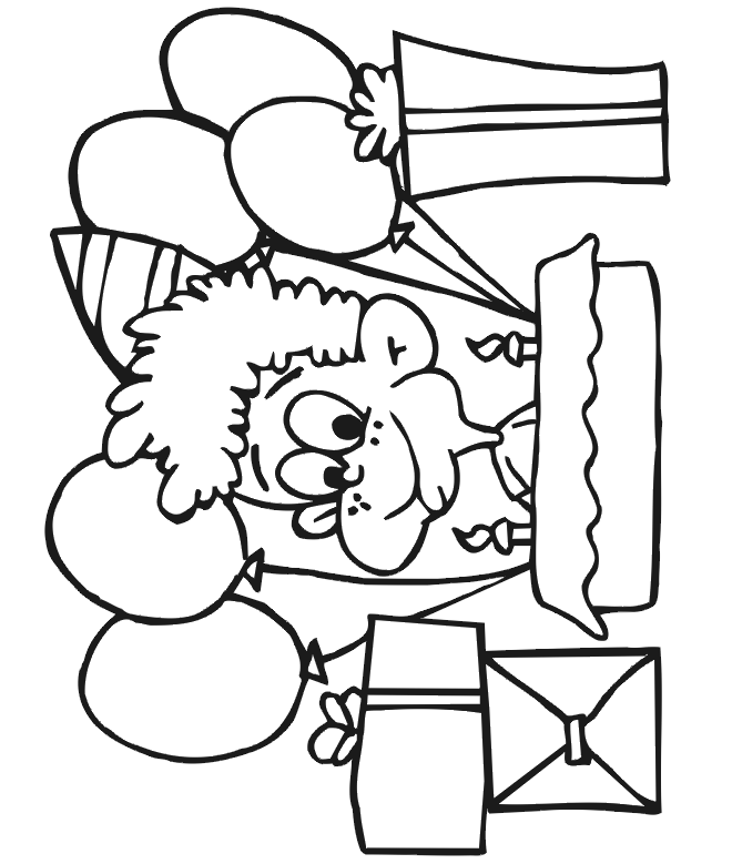 Birthday Coloring Page | A Boy With Gifts and Balloons