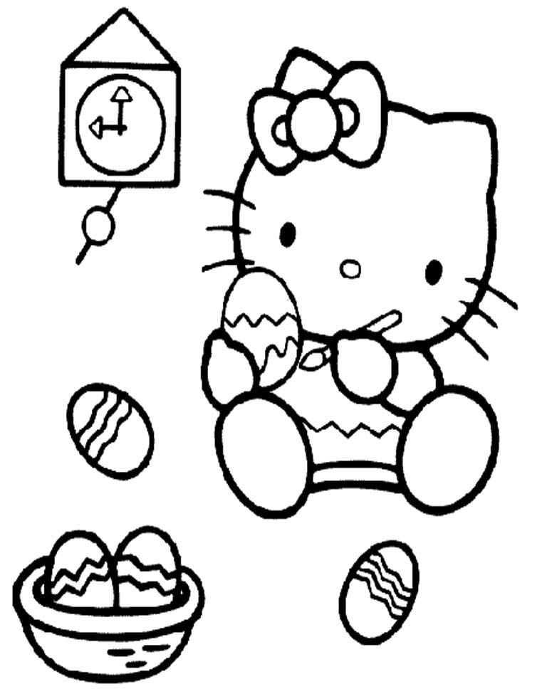 Hello Kitty Playing Paint Eggs Coloring Page |Hello Kitty coloring