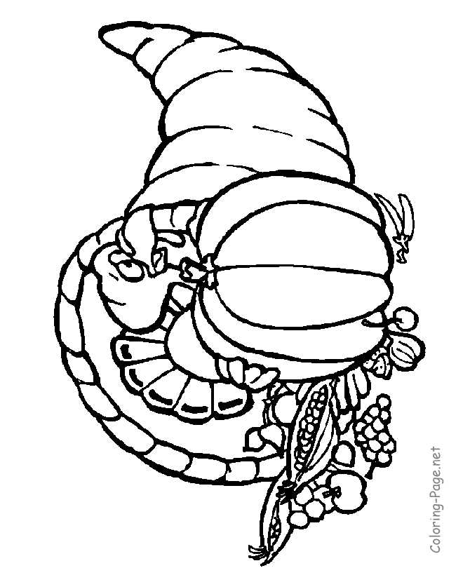 Thanksgiving Coloring Pages - Printable Horn of plenty