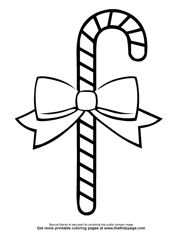 Candy Cane with a Bow - Free Coloring Pages for Kids - Printable