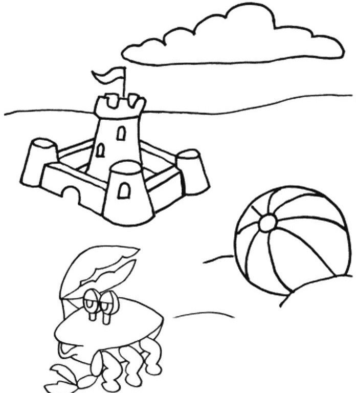 Summer Sand Castle Coloring Pages on beach - KidsColoringPics.