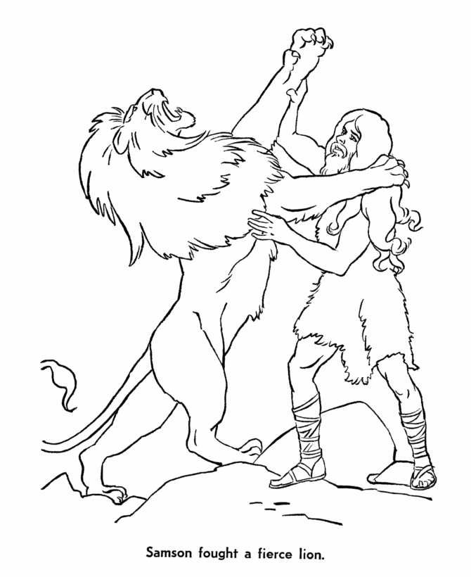Bible Story characters Coloring Page Sheets - Samson kills a lion
