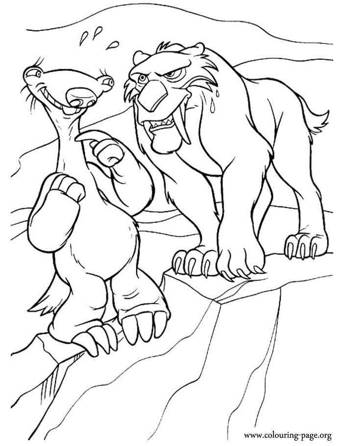 Ice Age - Diego angry with Sid coloring page