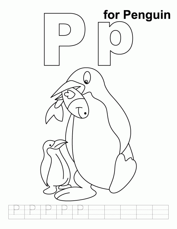 P for penguin coloring page with handwriting practice | Download