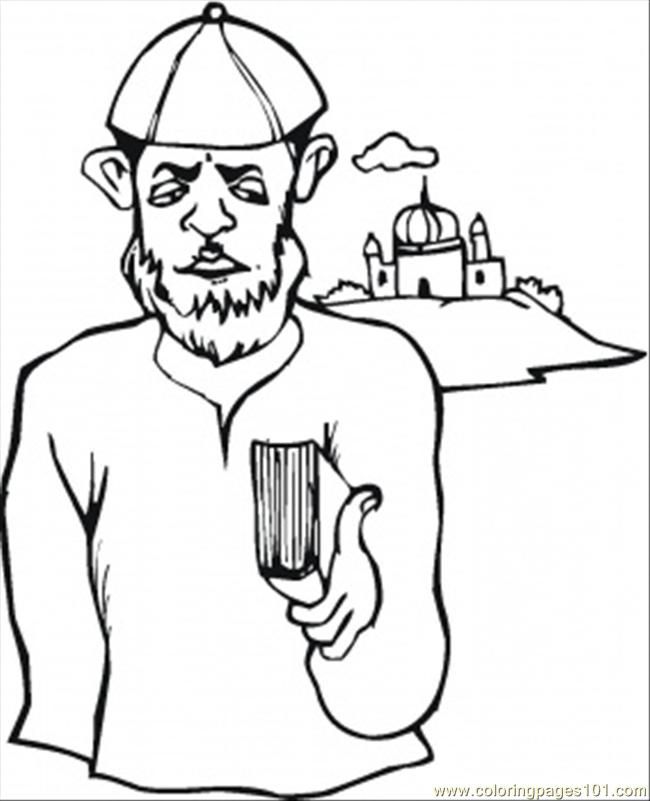 Coloring Pages Jewish Man Near Synagogue (Architecture > Buildings