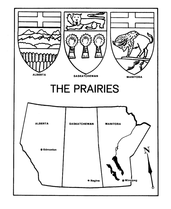Canada Day - The Prairies - Maps / Coat of Arms Coloring Pages