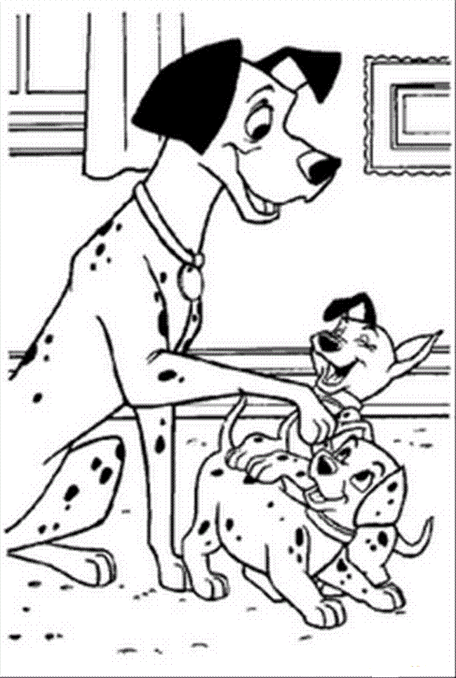 Mommy Dalmtian and Little Dalmatians Coloring Page | Kids Coloring