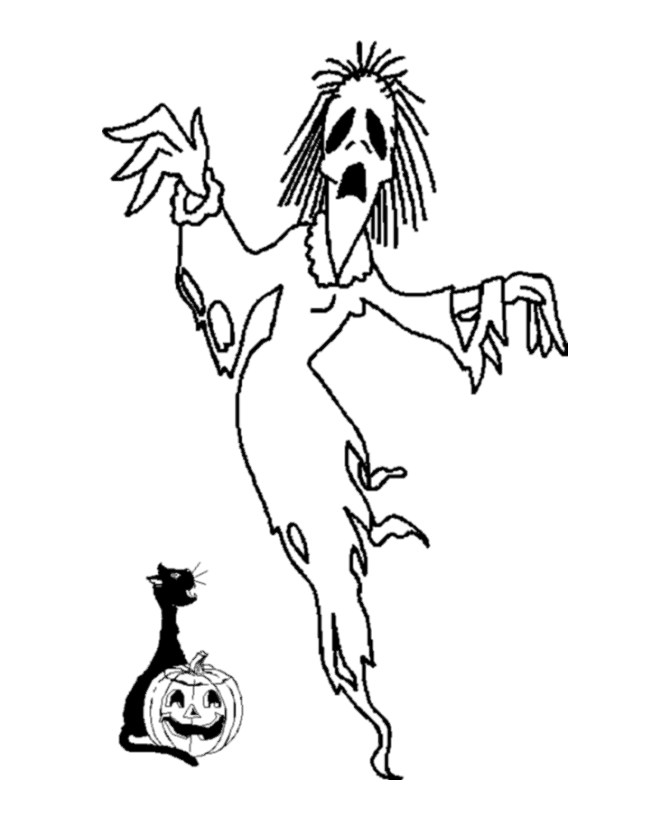Halloween Ghost Coloring Page - Scary Witch Halloween Ghosts