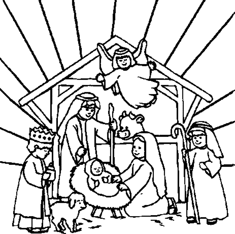 Baby Jesus born in the Crib pictures and coloring pages