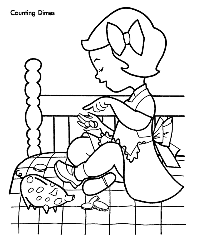 Counting Money - Coloring Page | Piggy Bank University Children