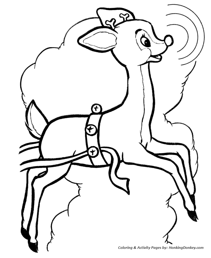 Rudolph the Red Nose Reindeer Coloring Page - Rudolph leads the