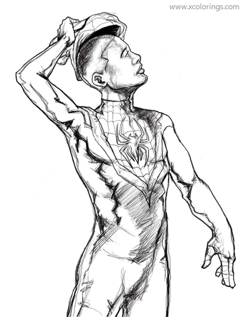 Miles Morales Coloring Pages Sketch Drawing - XColorings