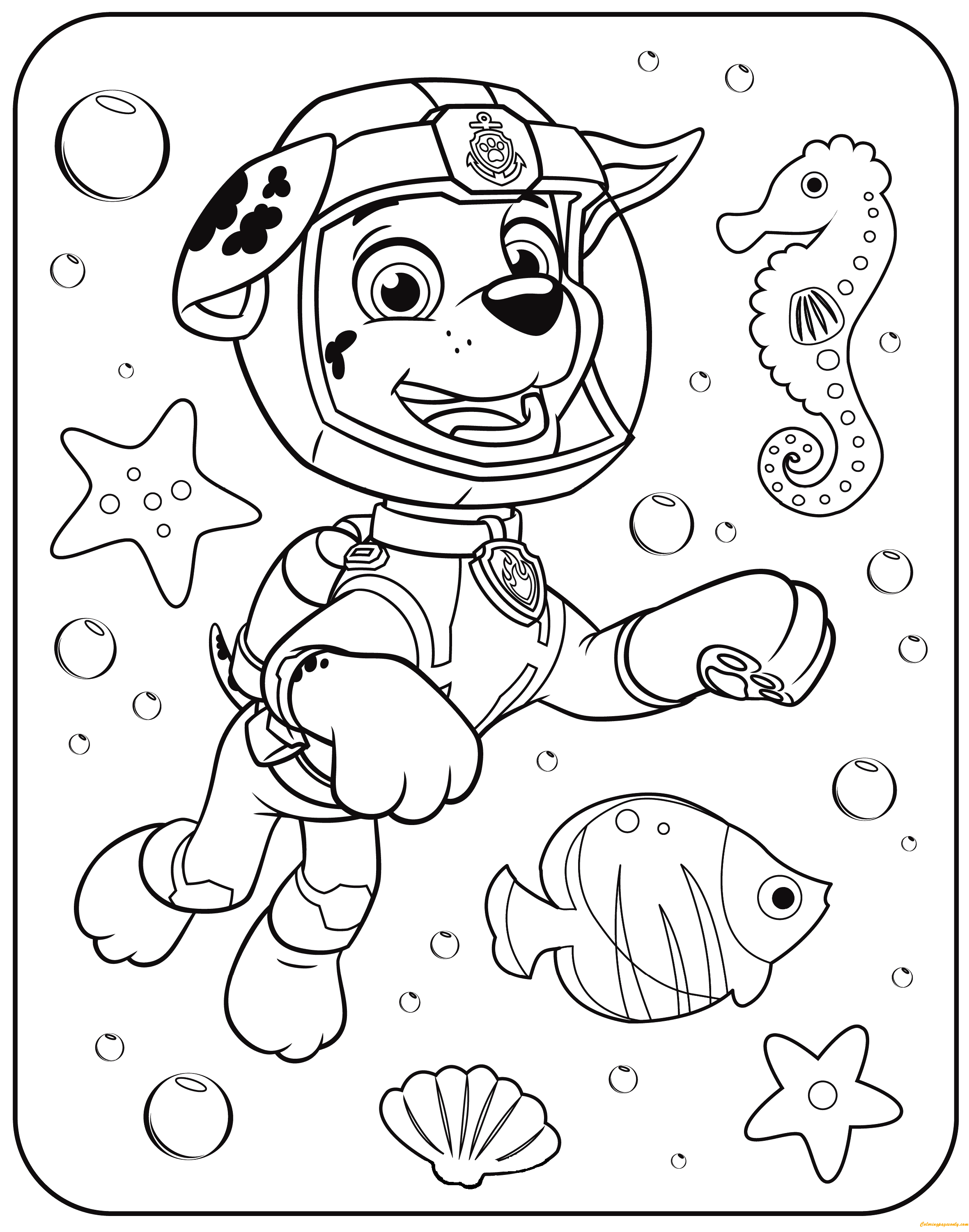 Paw Patrol Marshall Underwater Coloring Page - Free Coloring Pages ...