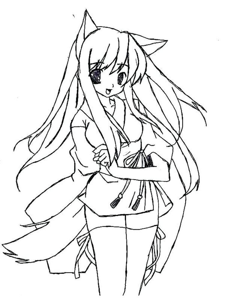 anime boy and girl coloring pages in 2020 | Anime wolf girl, Fox coloring  page, Cute anime cat
