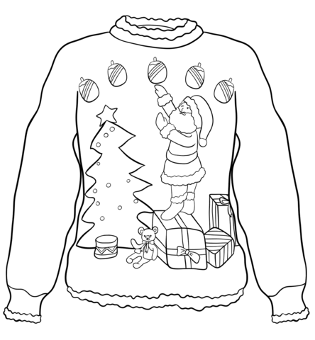 Christmas Sweater with Santa coloring page | Free Printable Coloring Pages