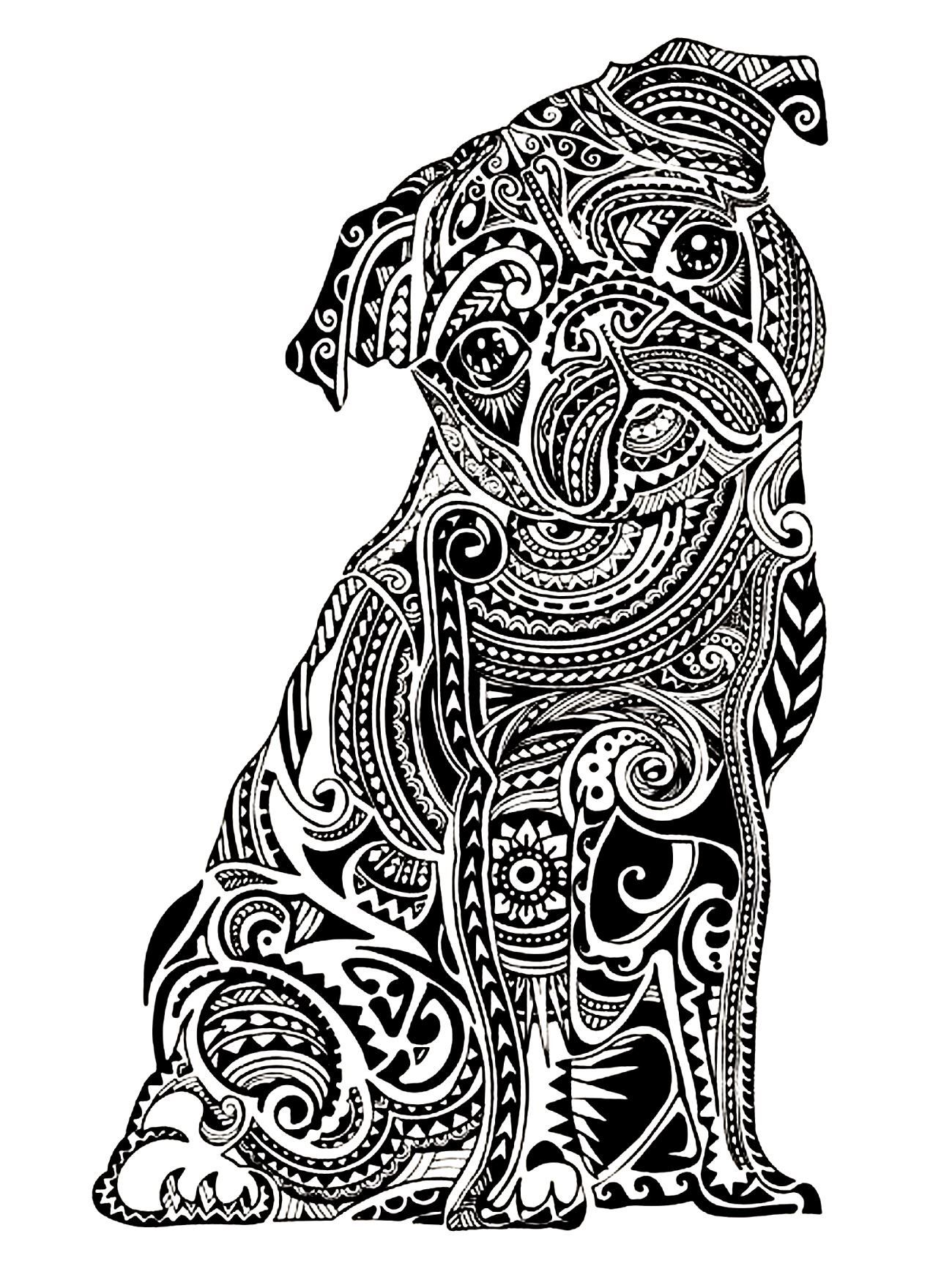Get the coloring page: Pug | 50 Printable Adult Colouring Pages ...