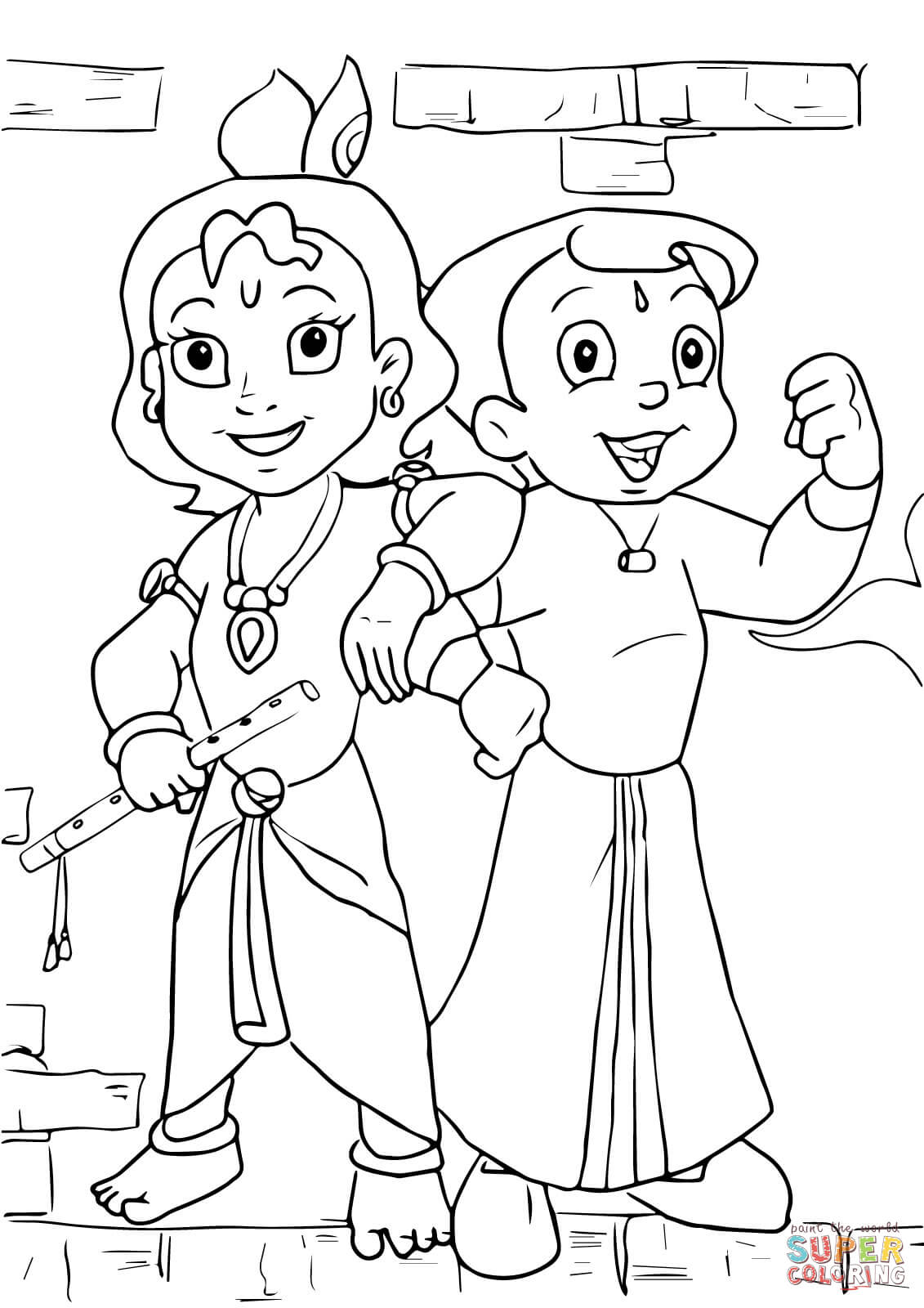 Chhota Bheem and Krishna coloring page | Free Printable Coloring Pages