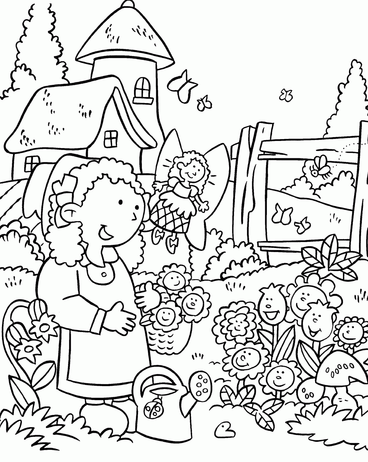 My Little House: Anna and the flower garden coloring pages