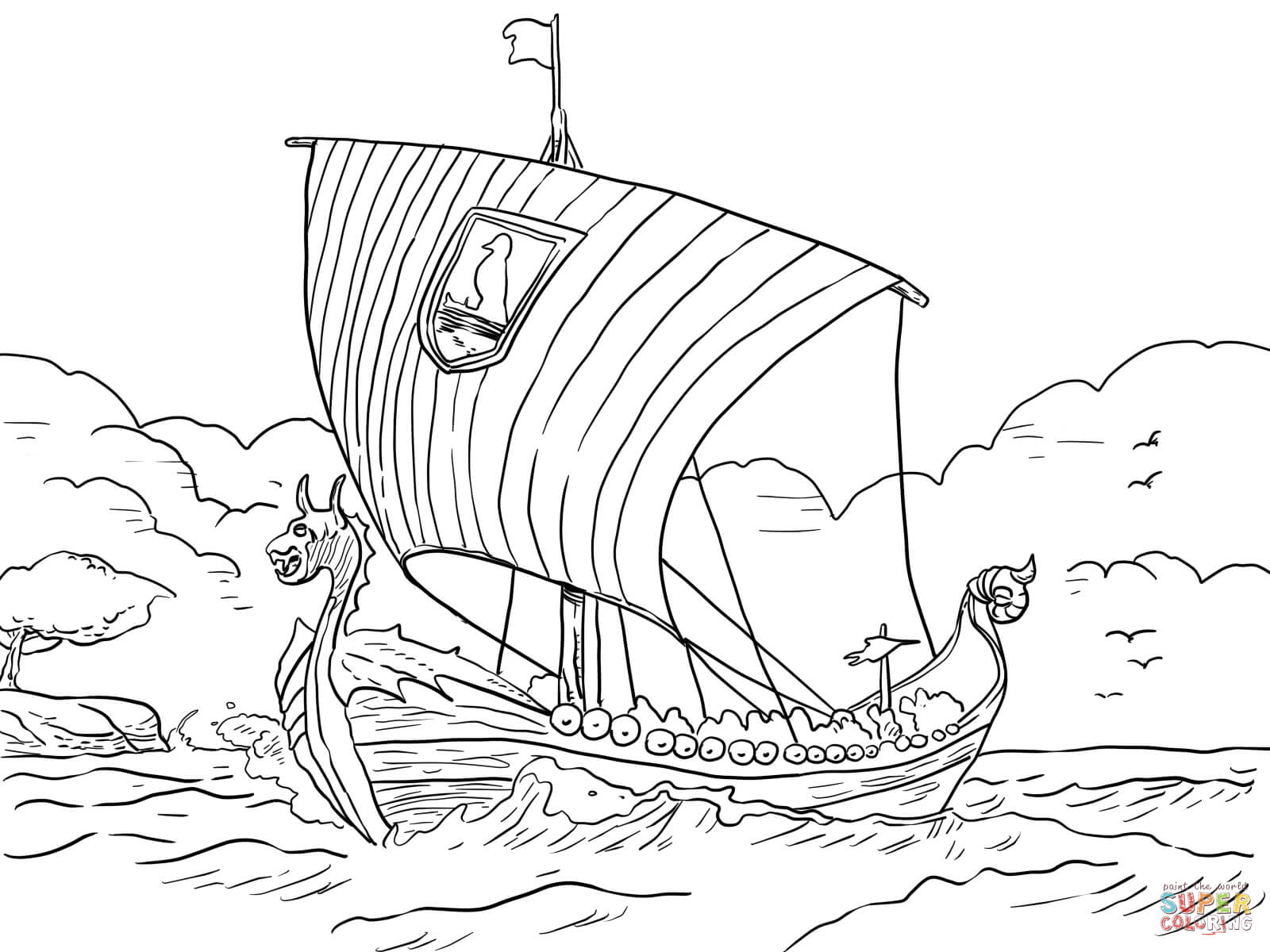 Longship Viking Sea Vessel coloring page | Free Printable Coloring ...