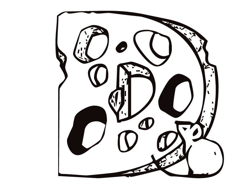 Letter D (Cheese and Mouse) Coloring Page