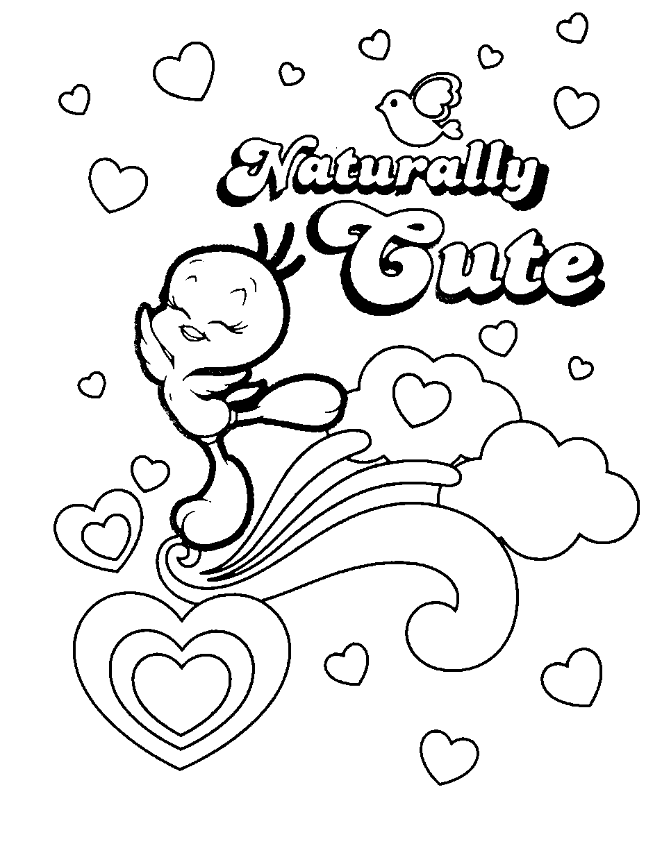tweety bird coloring pages cute love hearts Coloring4free -  Coloring4Free.com