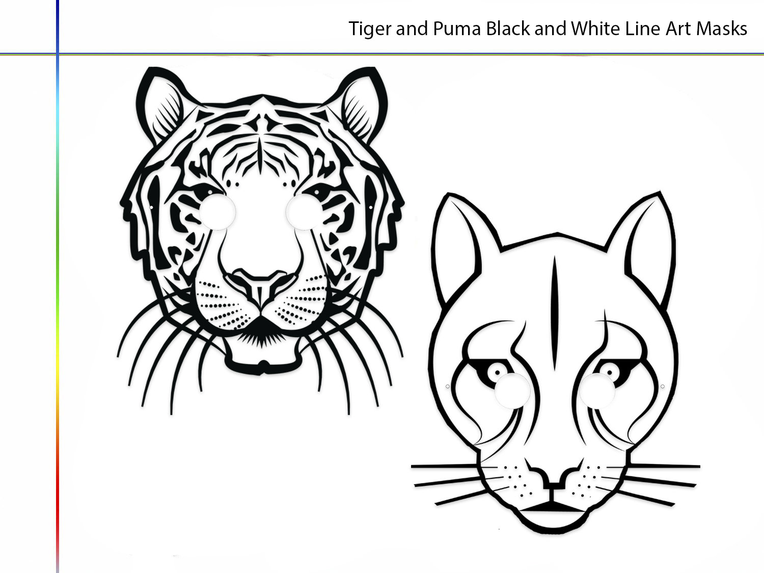 Coloring Puma and Tiger Black and White Printable Masks kids | Etsy