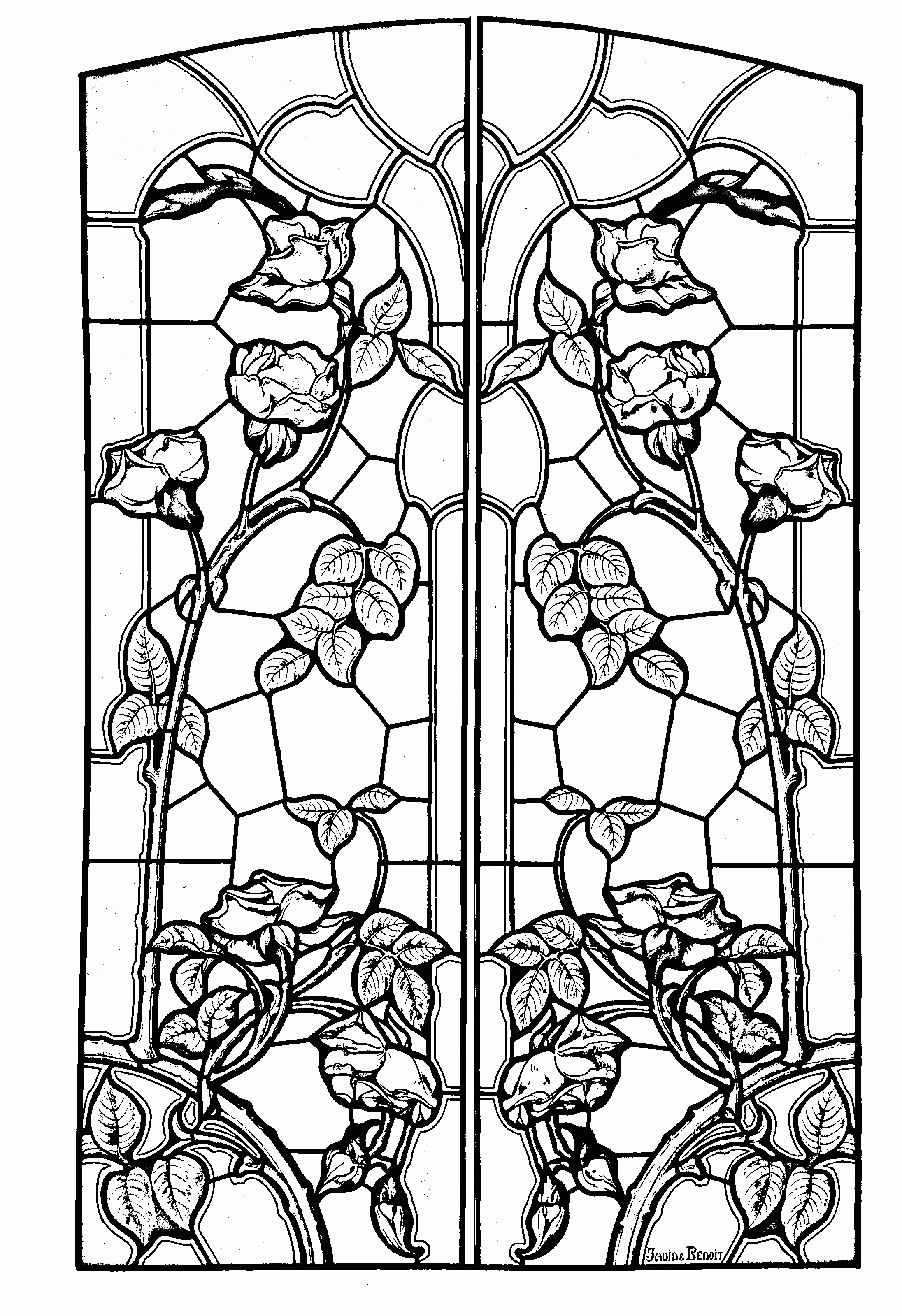 Art nouveau" - Coloring Pages for adults : coloring-stained-glass ...