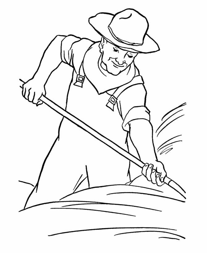 Farm Work and Chores Coloring Pages | Farmer working the hay