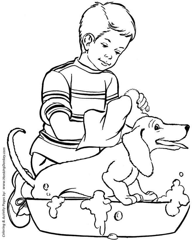 Dog Coloring Pages | Printable Happy Dog Bath coloring page sheet ...