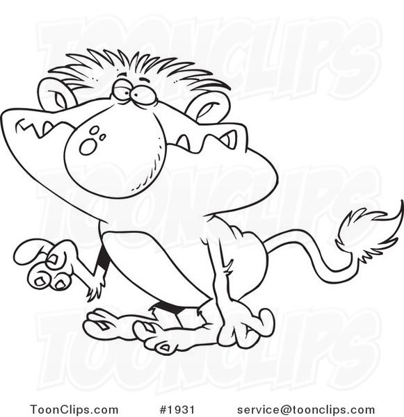 Cartoon Black and White Line Drawing of a Troll Gesturing with a ...