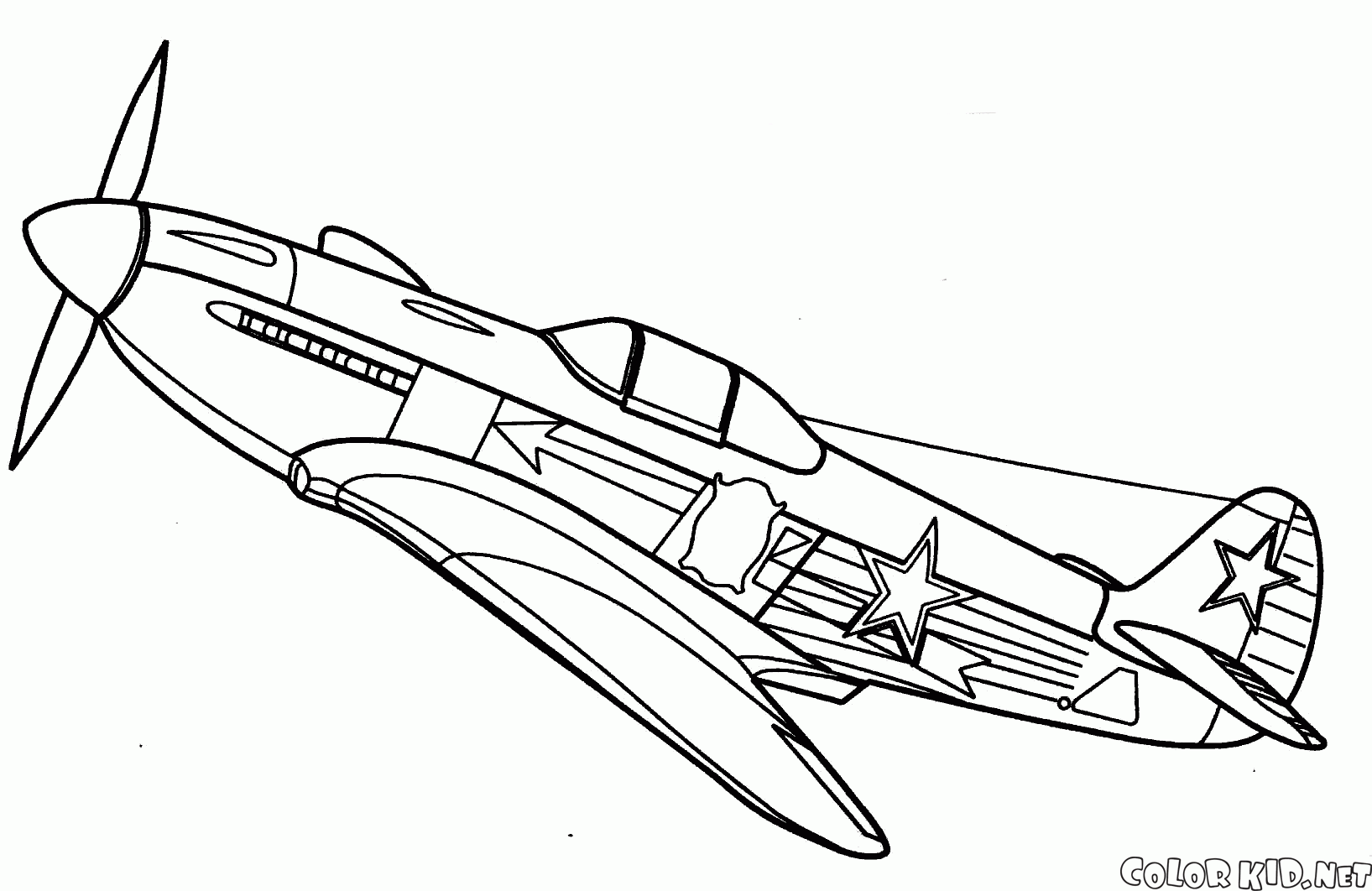 Coloring page - Yak-9r fighter aircraft