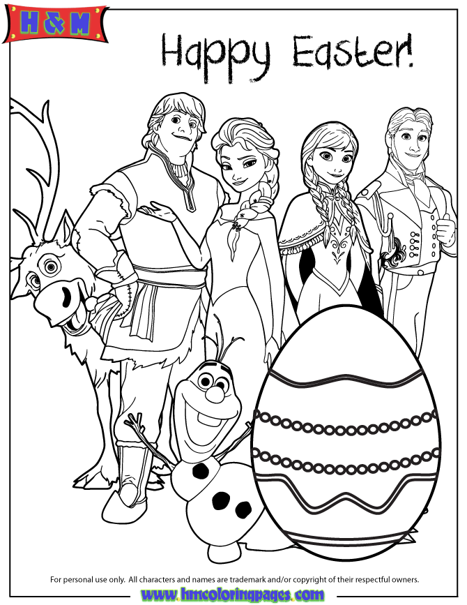 Frozen Characters Happy Easter Coloring Page | Free Printable