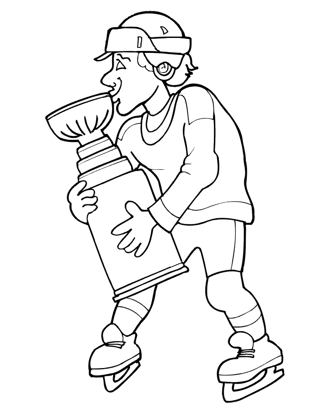 Hockey Coloring Page | Player Kissing the Stanley Cup