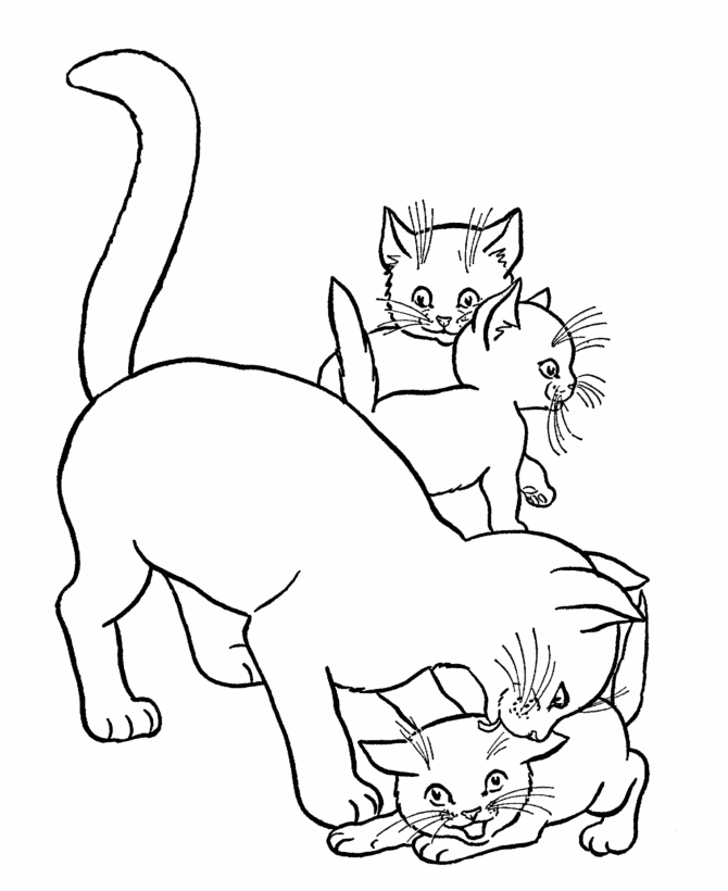 printable Cat and little kitten Coloring Pages for kids | Coloring