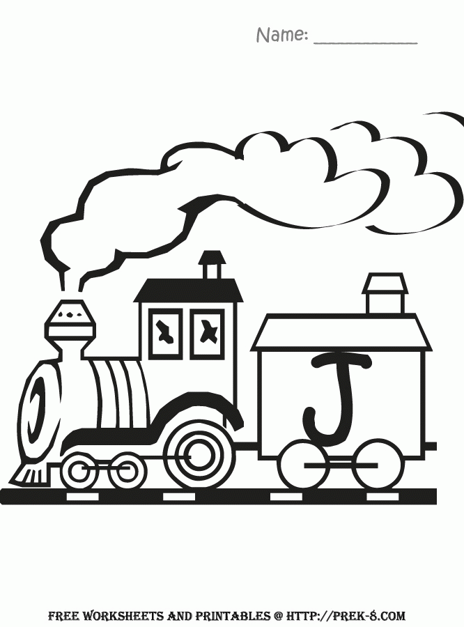 Color English letters with toy trains, free printable alphabet