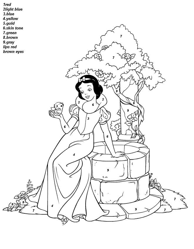 Beautiful Disney Princess Snow White Color By Number Coloring Picture
