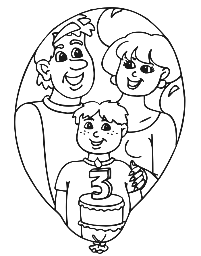 Birthday Coloring Page | A Three Year Old With His Cake