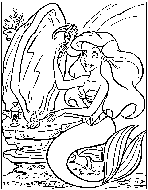 hair coloring page mermaid on the mirror fix her