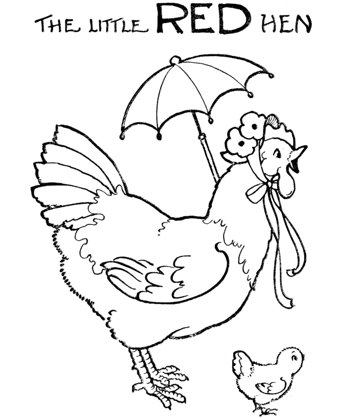Red Hen With Umbrella Coloring Pages Free: Red Hen With Umbrella
