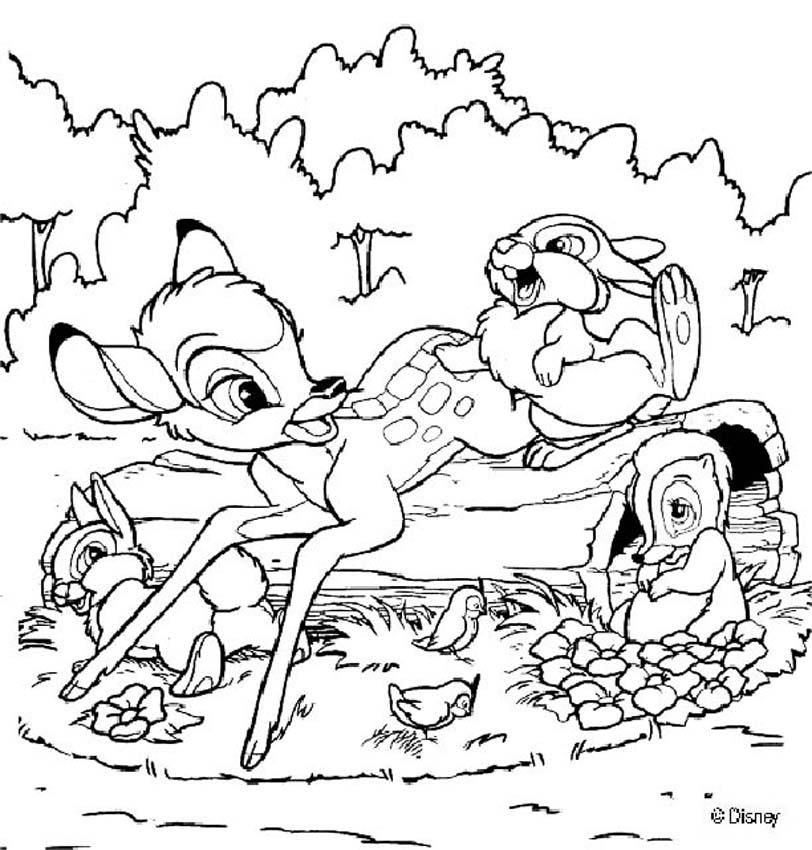 Disney Cute Bambi Play With Friends Coloring Pages: Disney Cute