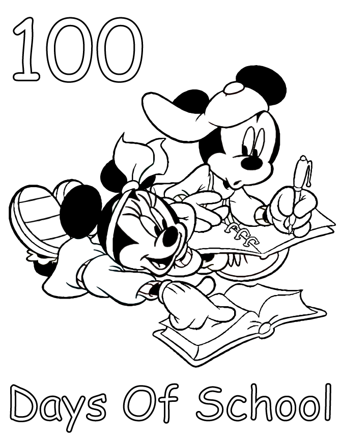 Mickey and Minnie 100 days of School Coloring Page