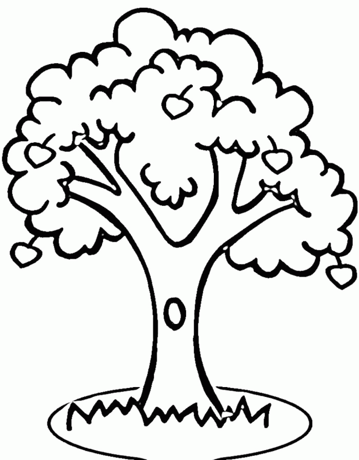 A Boy Shows The Apple Tree Coloring For Kids - Tree Coloring Pages