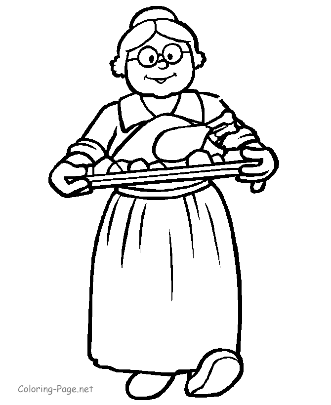 Thanksgiving Coloring Pages - Grandma serving