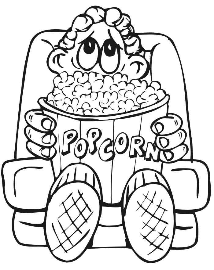 Family Coloring Page | Boy Eating Popcorn at Movie