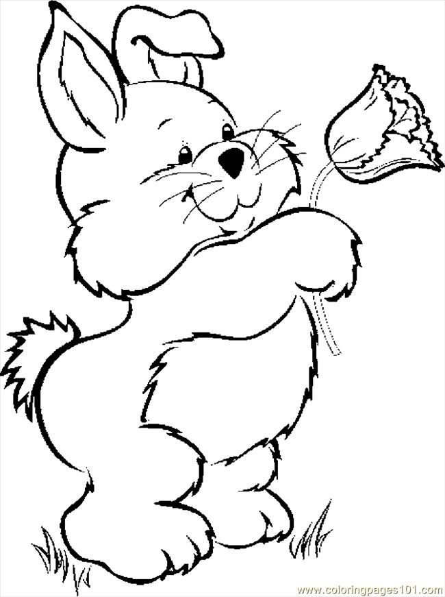 Coloring Pages Bunny With Flower (Entertainment > Holidays) - free