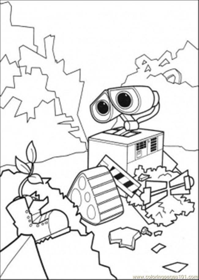Coloring Pages Wall E Finds Green Plant (Cartoons > Wall-E) - free