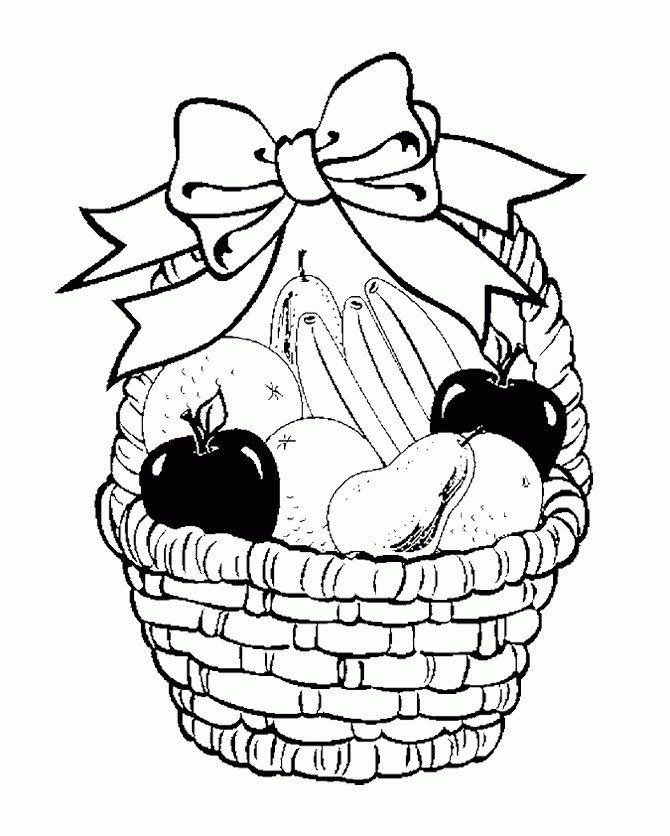 Fruit Basket In Your Decorate With Ribbon Coloring Page For Kids