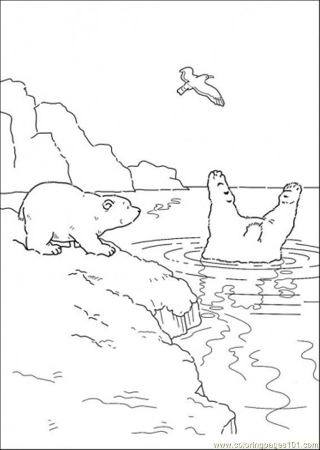 Coloring Pages Polar Bear Is Standing On Ice (Cartoons > Little